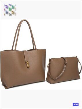 2-in-1 Vegan Leather Tote Bag with Removable Pouch Work Daily Use Shoulder